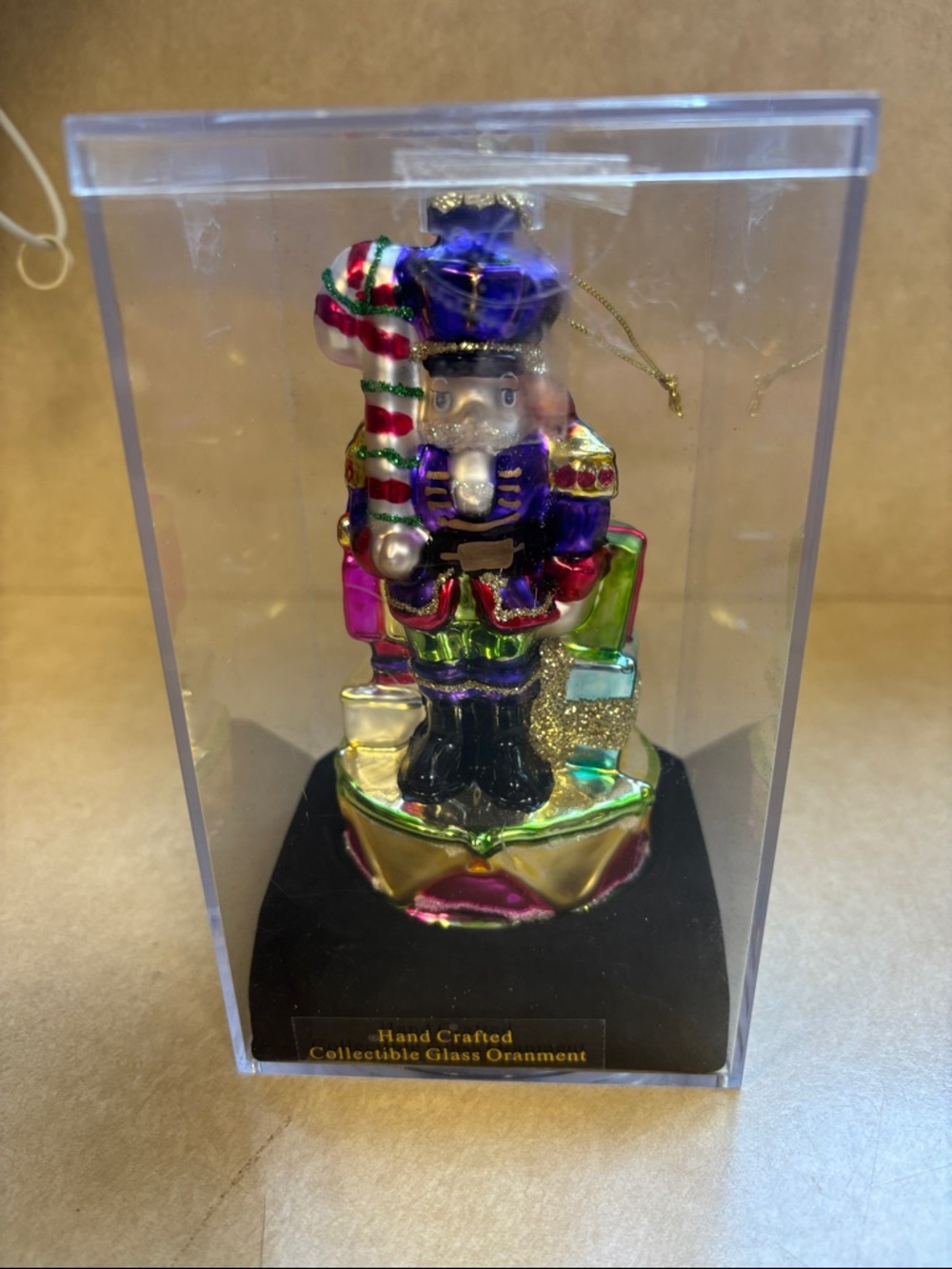 Far East Brokers Glass Nutcracker w/Presents & Candy Christmas Ornament New